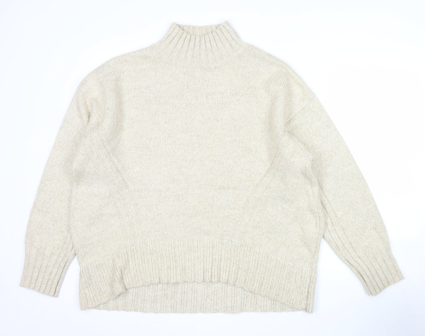 Next Women Beige Wool Blend Mock Neck Jumper Size L