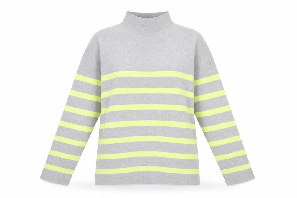 Tahari Women’s Grey Striped Mock Neck Long Sleeve Pullover Jumper L