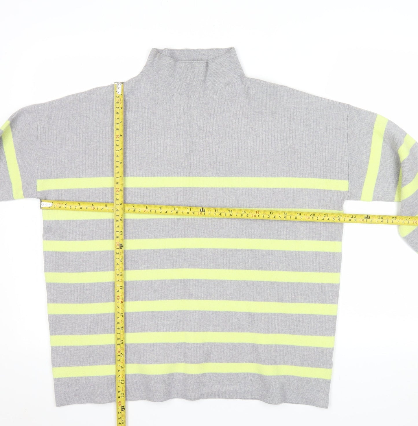 Tahari Women’s Grey Striped Mock Neck Long Sleeve Pullover Jumper L