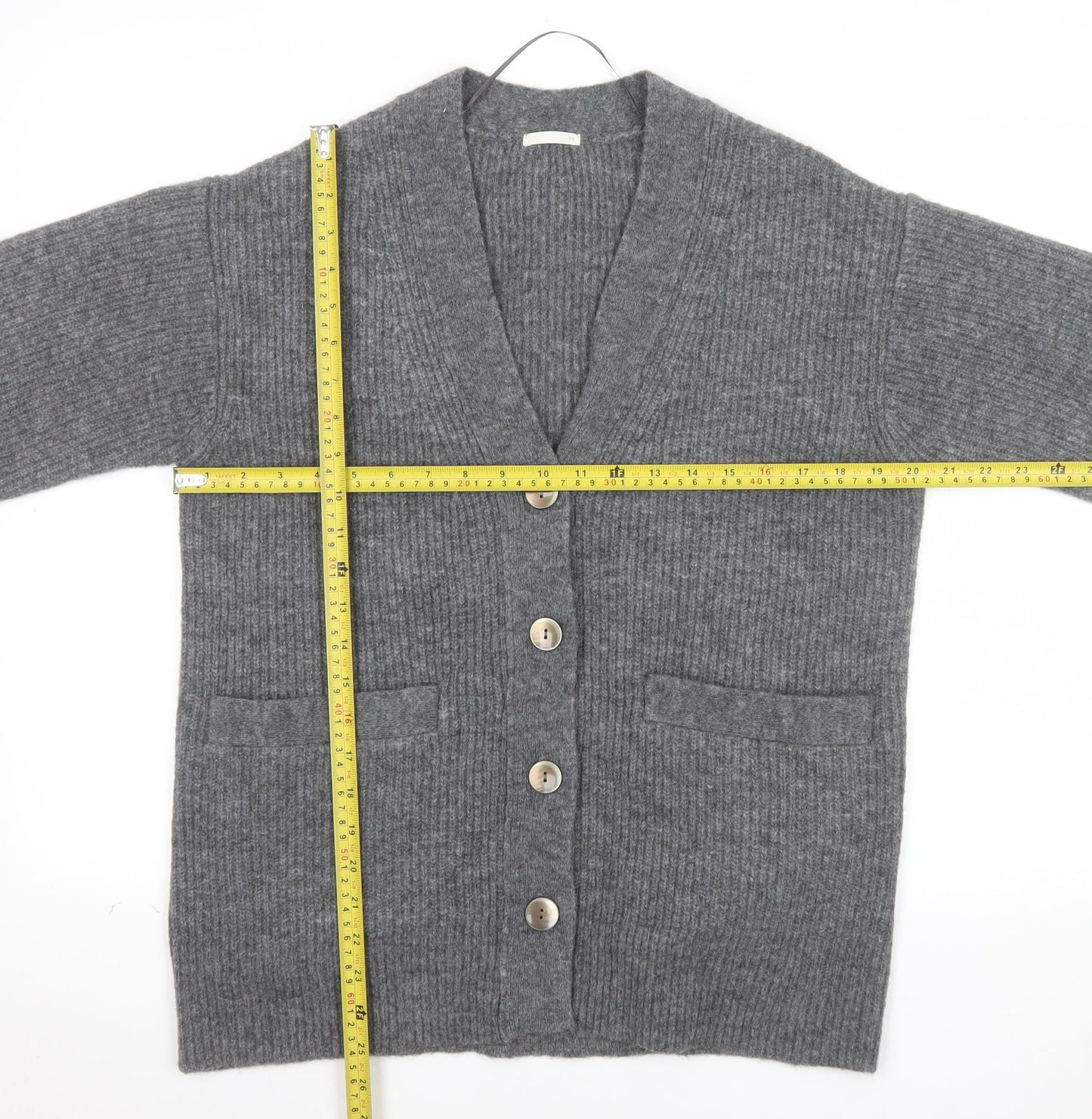 GU Womens Grey Chunky Knit V-Neck Cardigan XS