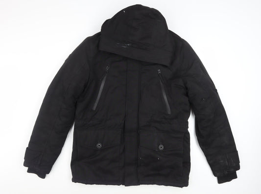 Next Men’s Black Hooded Parka Jacket Medium Water Resistant Cotton Blend