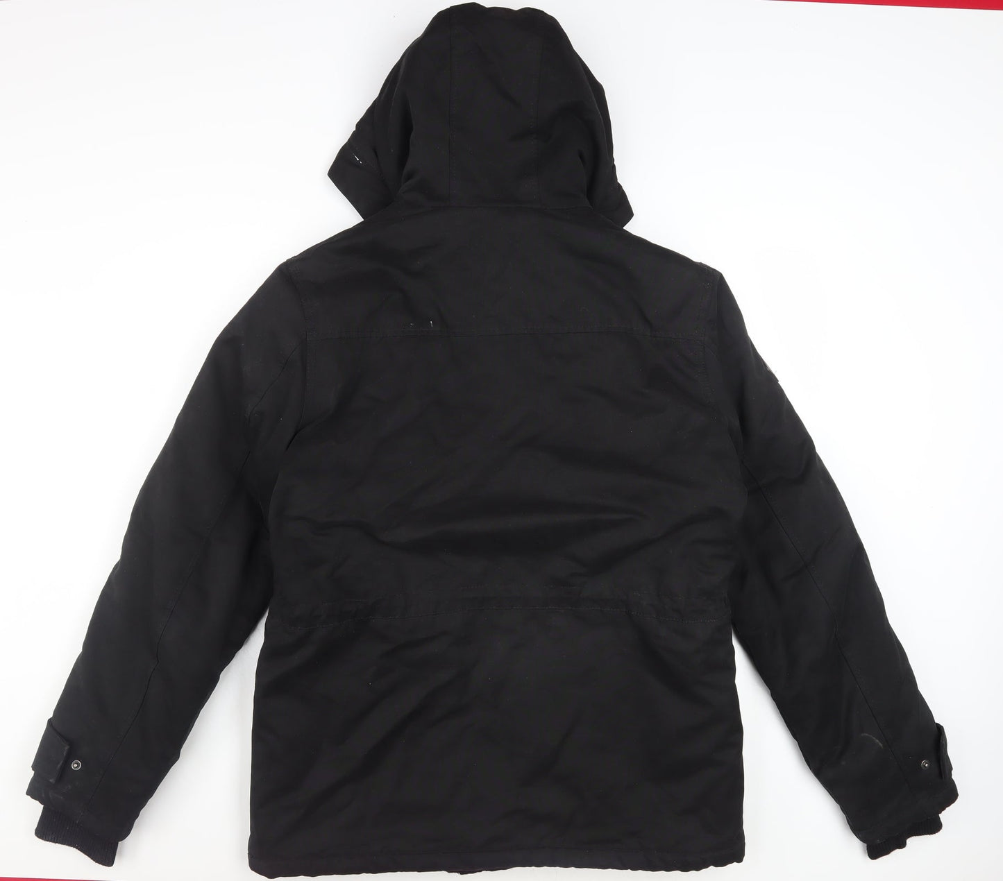 Next Men’s Black Hooded Parka Jacket Medium Water Resistant Cotton Blend