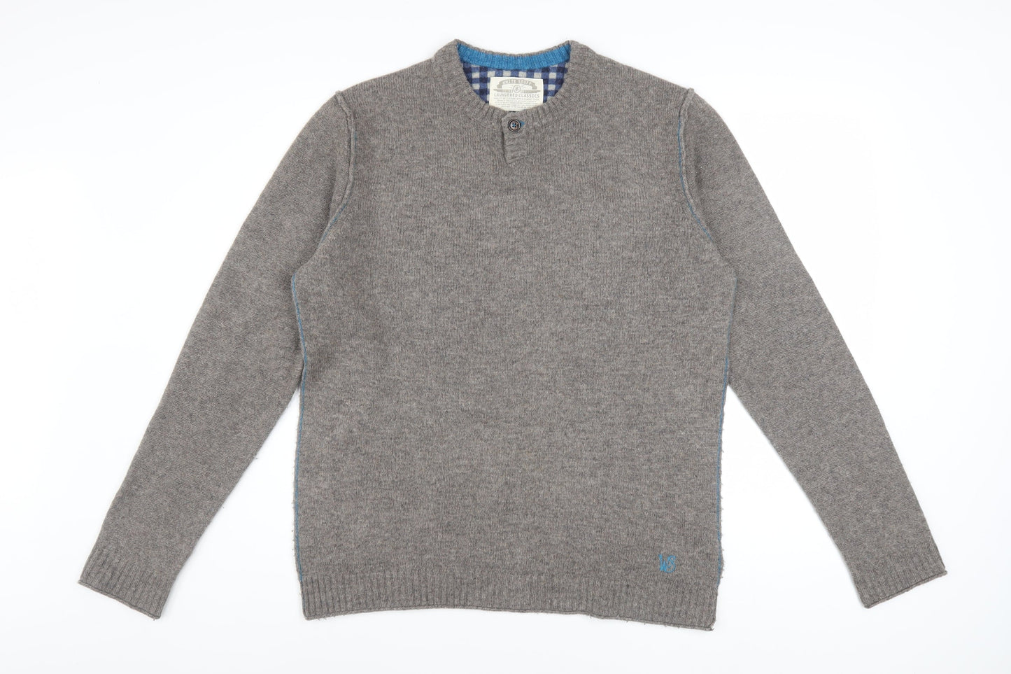 White Stuff Mens Grey Lambswool Henley Jumper Medium Classic Fit