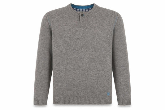 White Stuff Mens Grey Lambswool Henley Jumper Medium Classic Fit