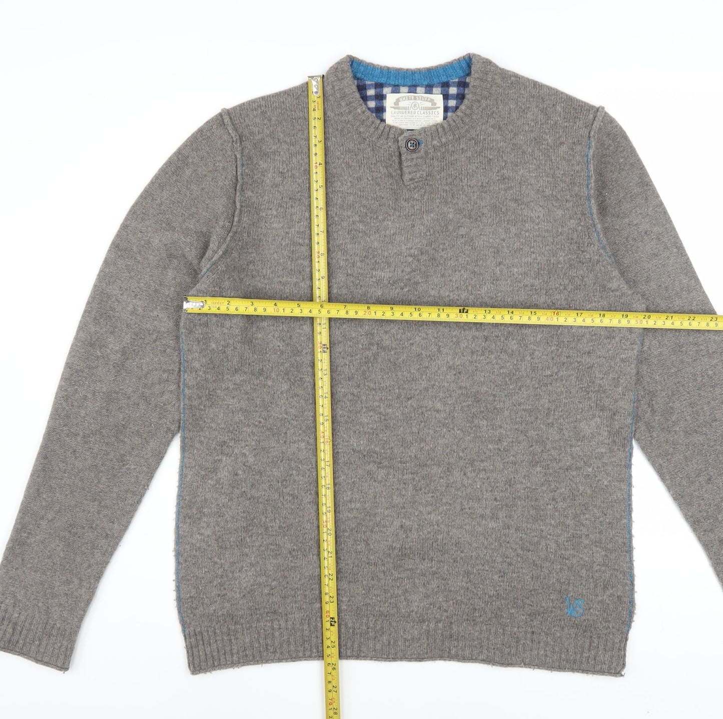 White Stuff Mens Grey Lambswool Henley Jumper Medium Classic Fit