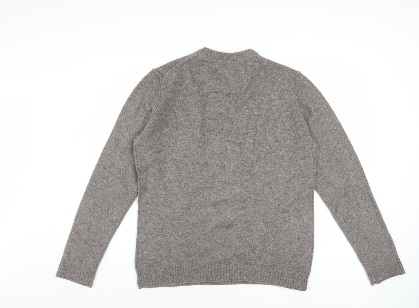 White Stuff Mens Grey Lambswool Henley Jumper Medium Classic Fit