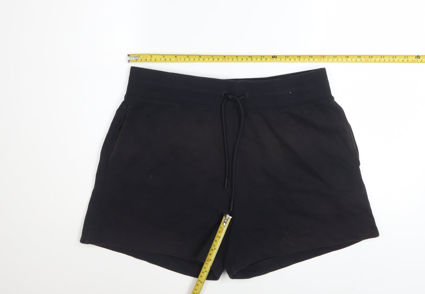 Marks and Spencer Women Black Size 14 Sweat Shorts Drawstring Cotton Blend