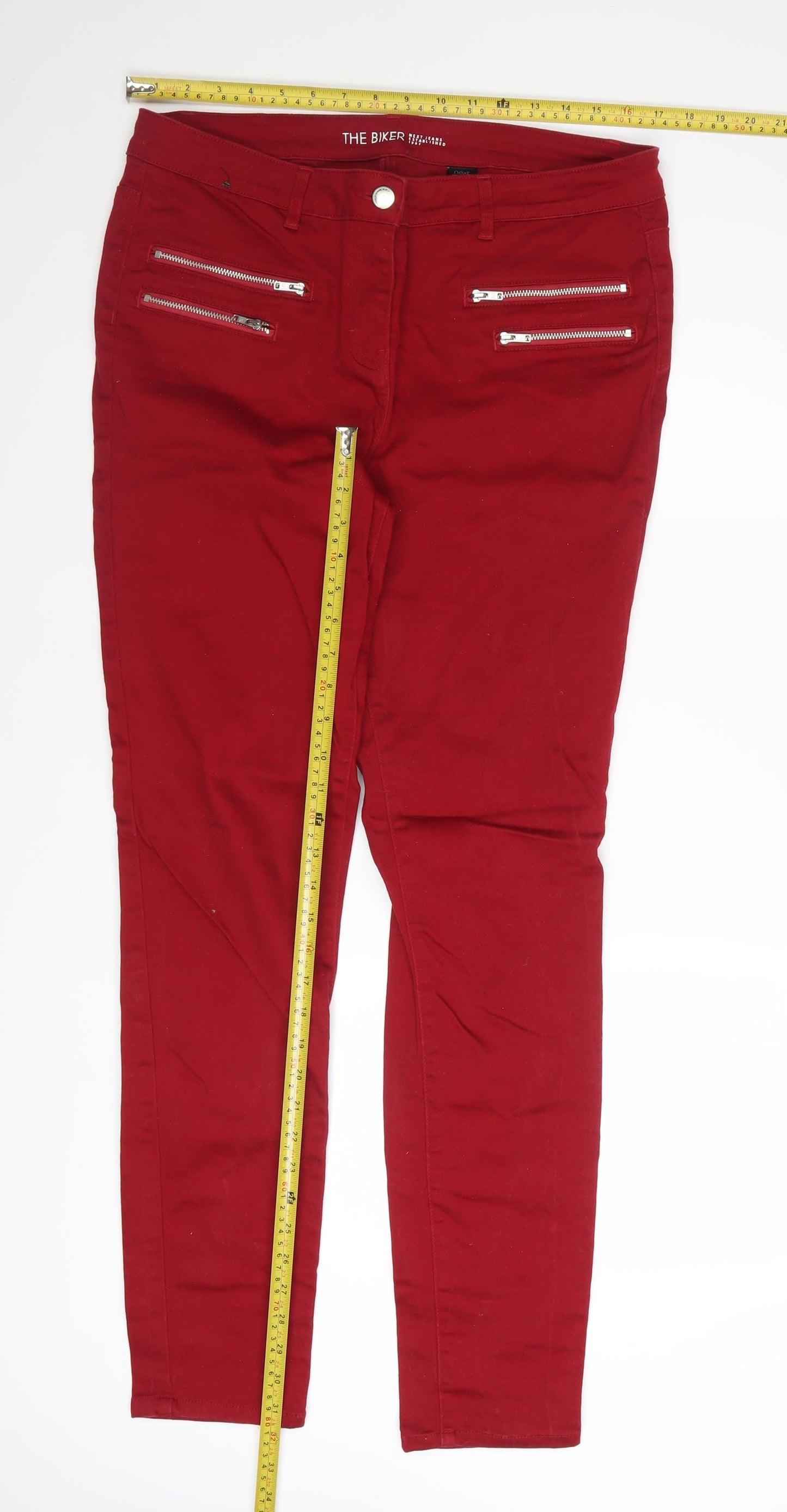 Next Women's Red Biker Skinny Jeans Size 16 Tall Stretch Denim