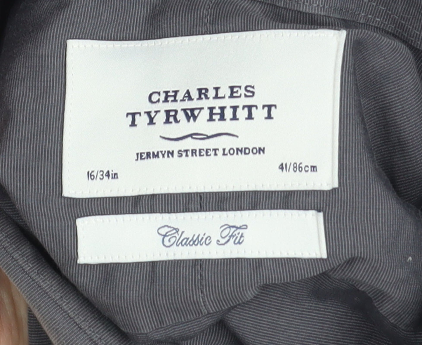 Charles Tyrwhitt Men's Grey Classic Fit Cotton Formal Dress Shirt 16/34