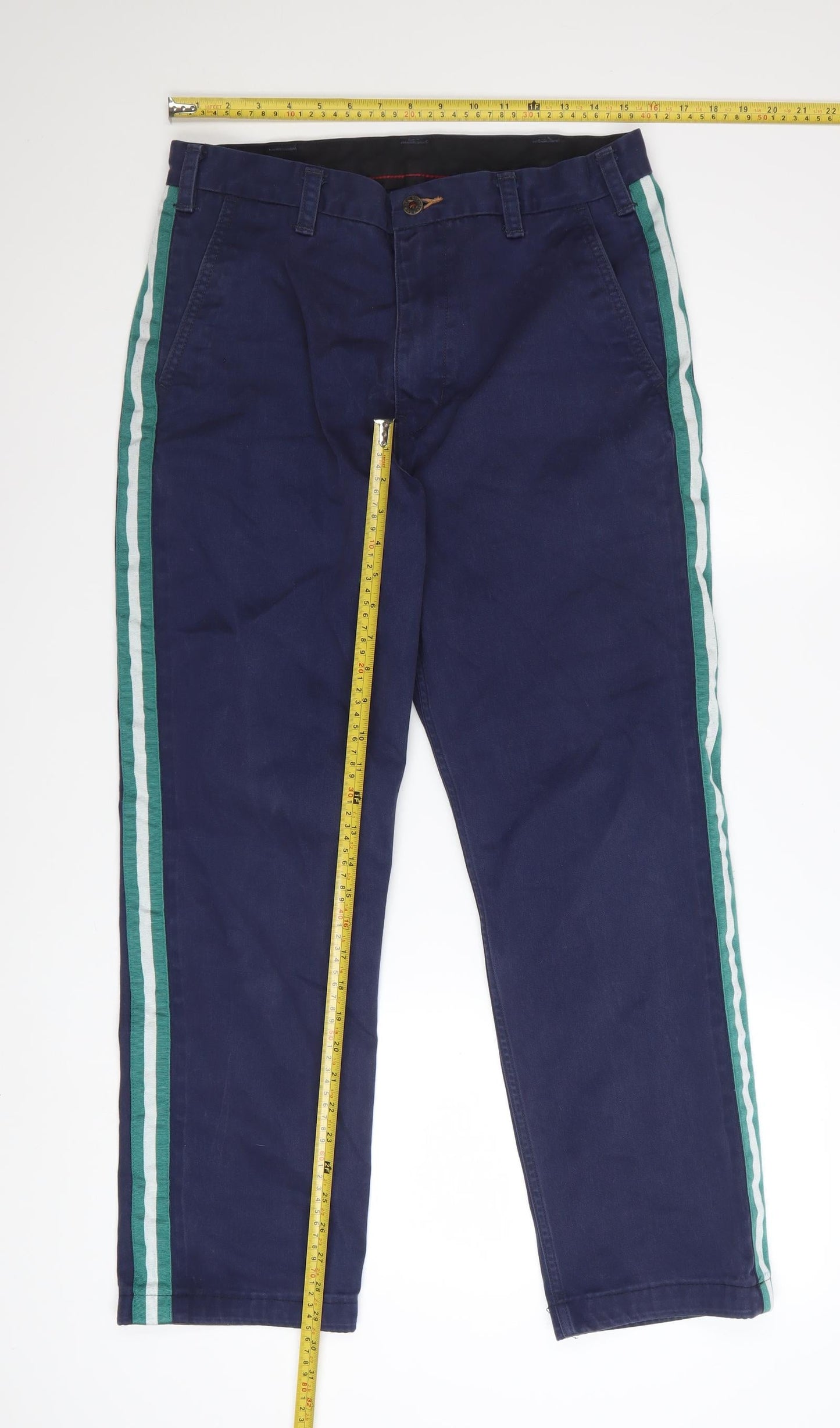 Levi's Men Navy Blue Chino Trousers W32 L32 Cotton Blend Side Stripe
