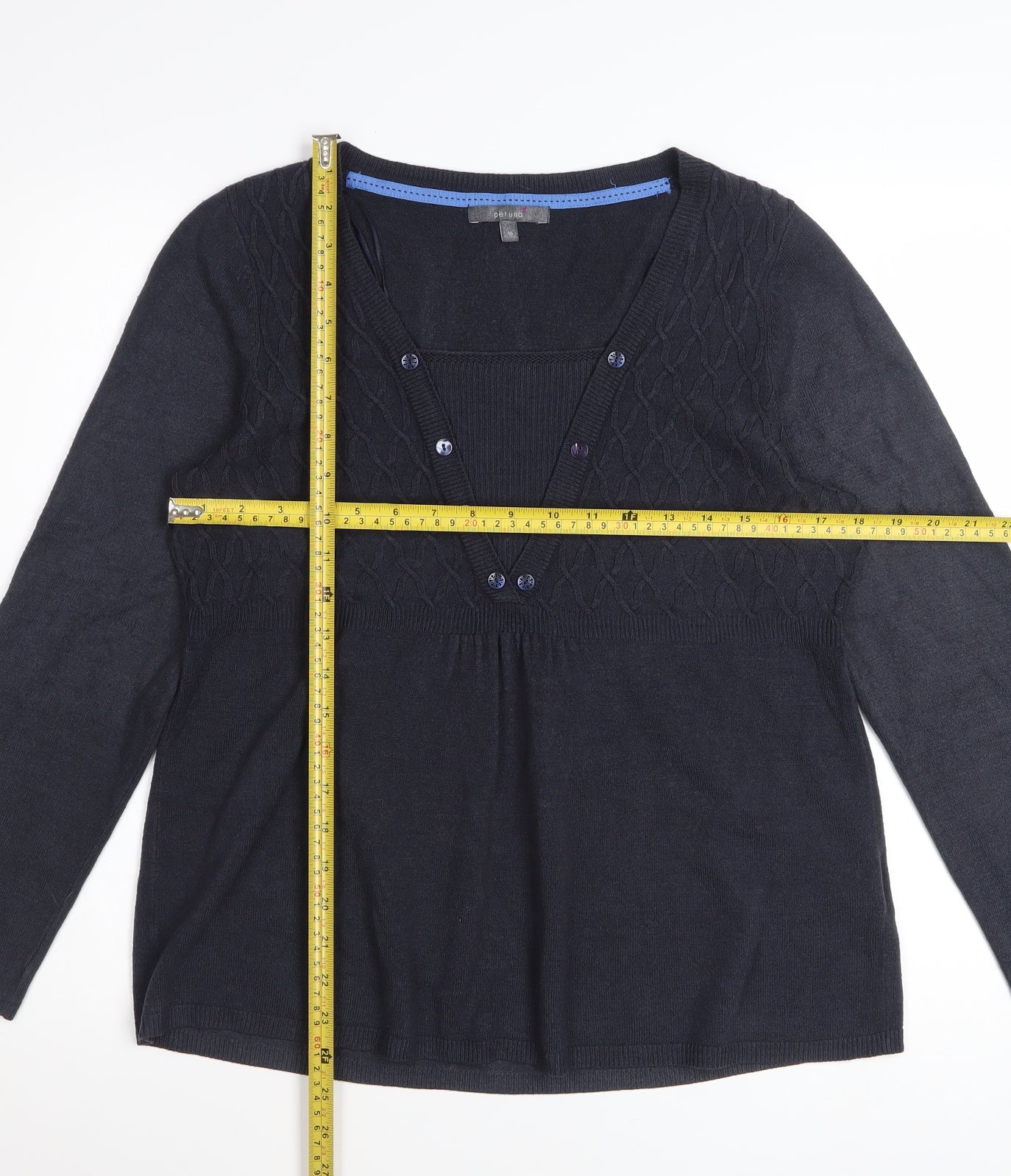 Marks and Spencer Per Una Women's Black Size 16 V-Neck Henley Jumper