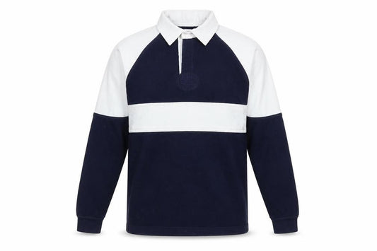 SW Men’s Blue Colourblock Long Sleeve Rugby Polo Shirt Size 34