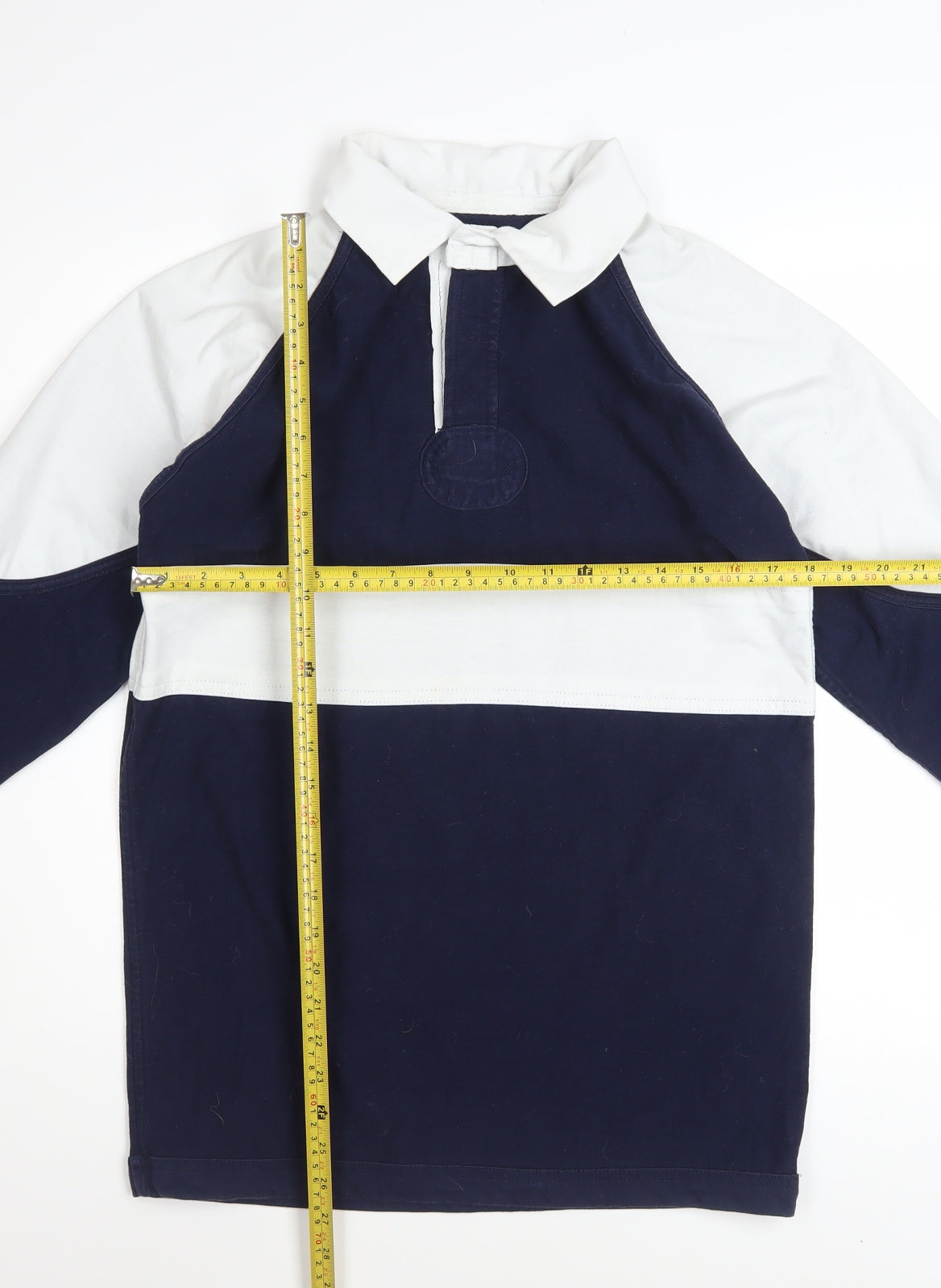 SW Men’s Blue Colourblock Long Sleeve Rugby Polo Shirt Size 34