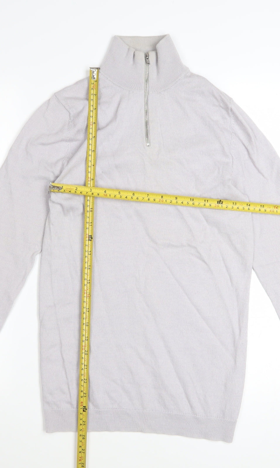 ASOS DESIGN Men’s Grey Merino Wool Half Zip Jumper Size S