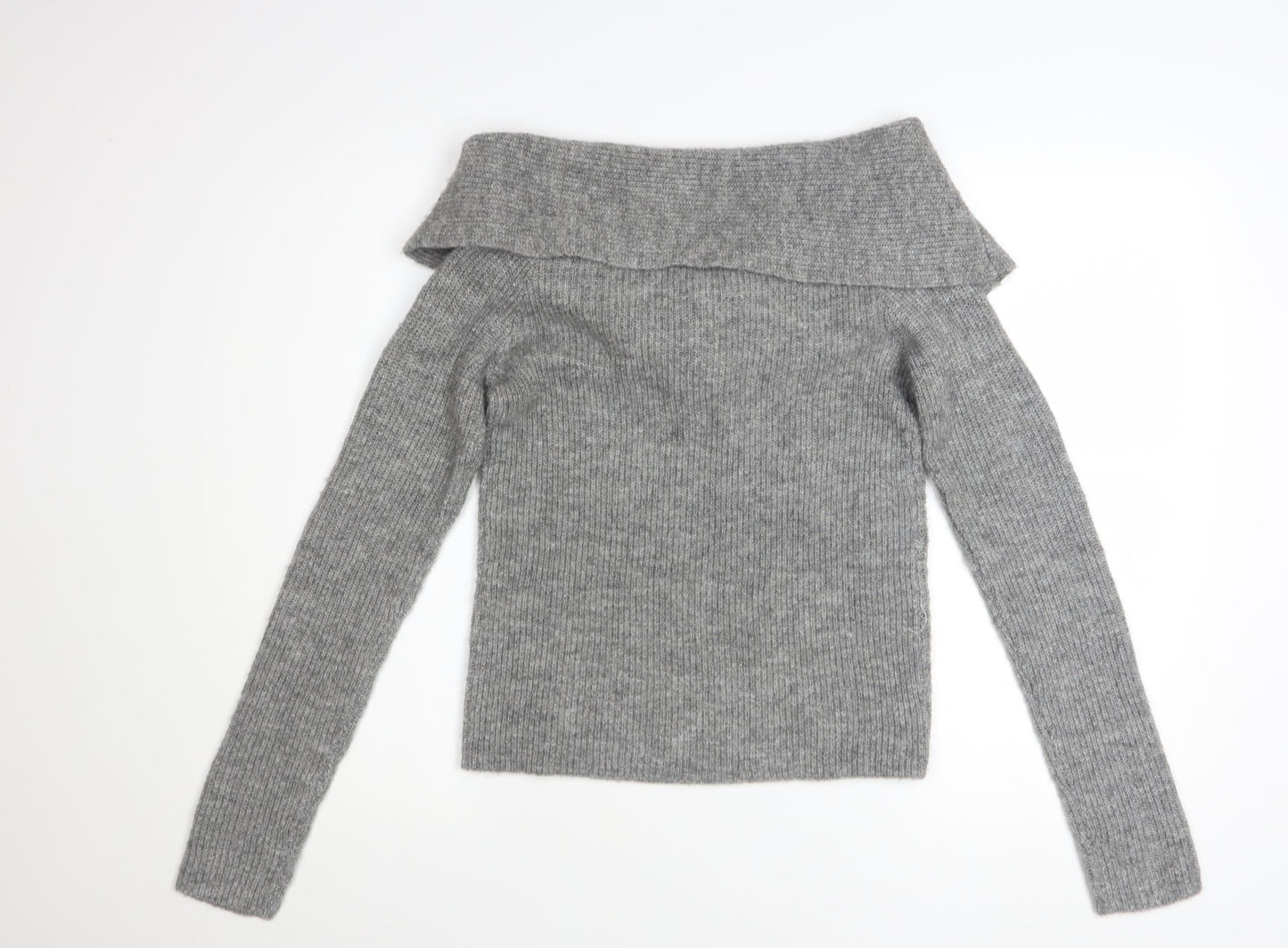 H&M Women’s Grey Off Shoulder Rib Knit Jumper Size 12