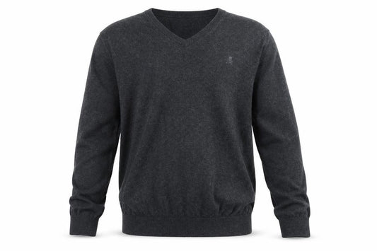 Scalpers Men's Grey V-Neck Cotton Cashmere Jumper Size M