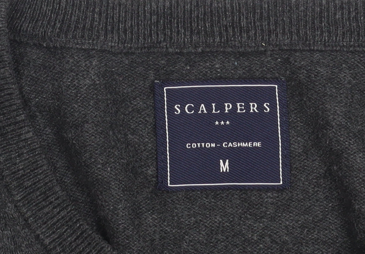 Scalpers Men's Grey V-Neck Cotton Cashmere Jumper Size M