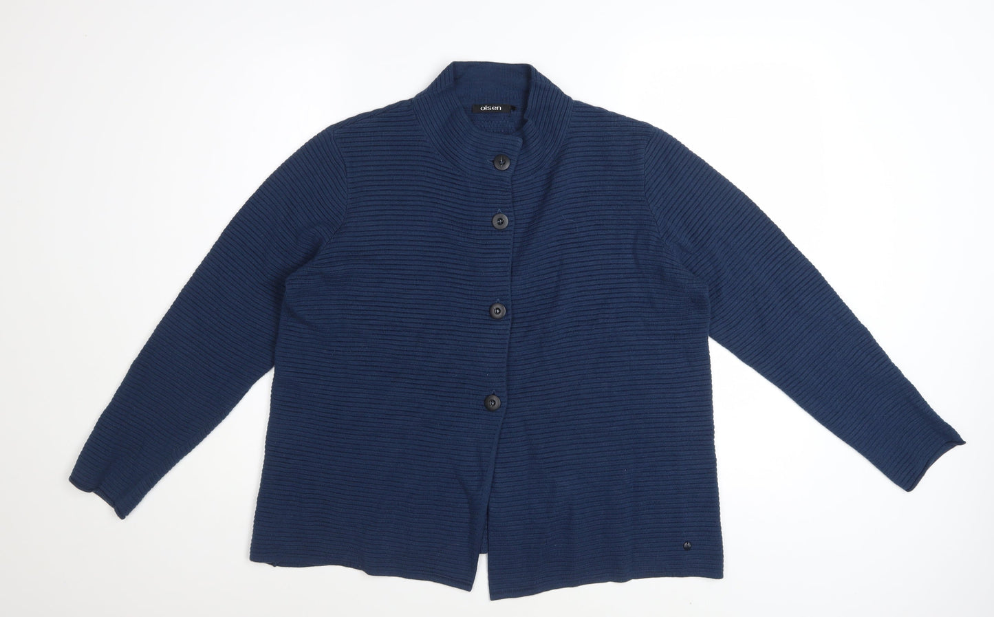 Olsen Women's Blue High Neck Button Cardigan Size 14