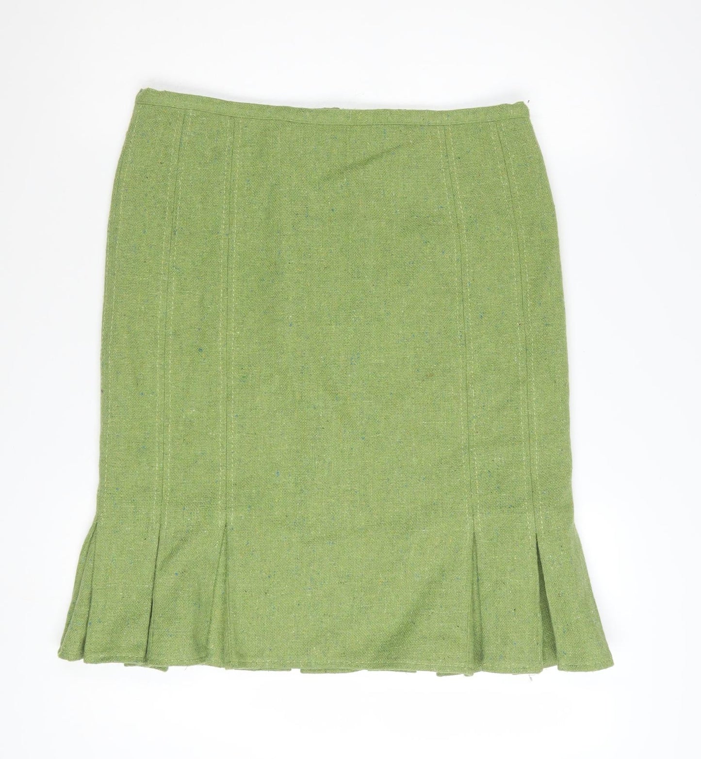 Topshop Women's Green Pleated Tweed Knee Length Skirt Size 12