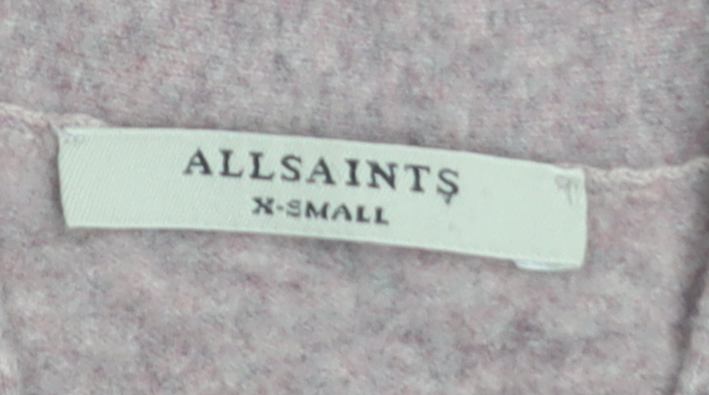 AllSaints Women's Pink Wool Blend V-Neck Cardigan XS