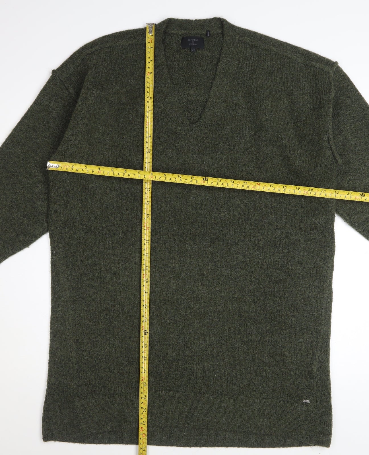 Superdry Womens Green V-Neck Long Sleeve Acrylic Blend Pullover Jumper Size 10