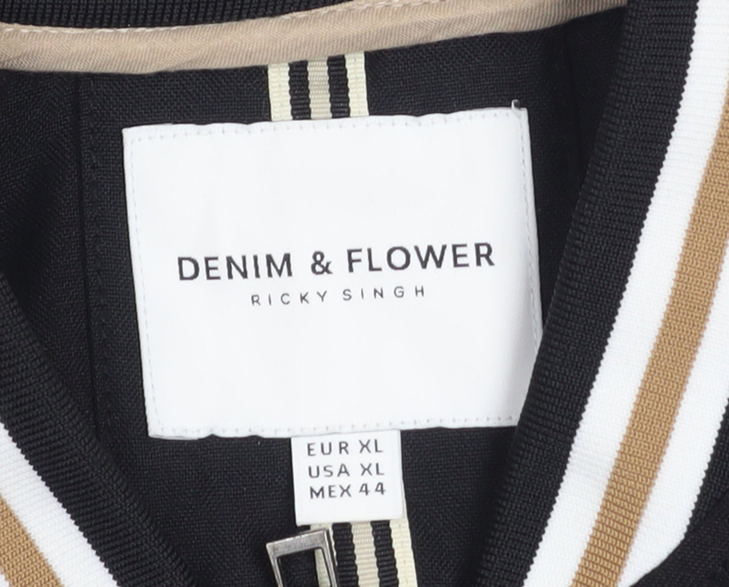 Denim & Flower Men’s Black XL Bomber Jacket Lightweight Zip