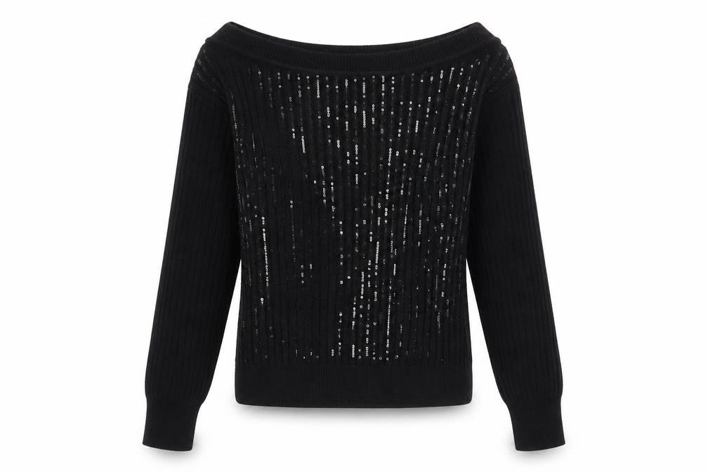 Next Women's Black Sequin Boat Neck Pullover Jumper XS