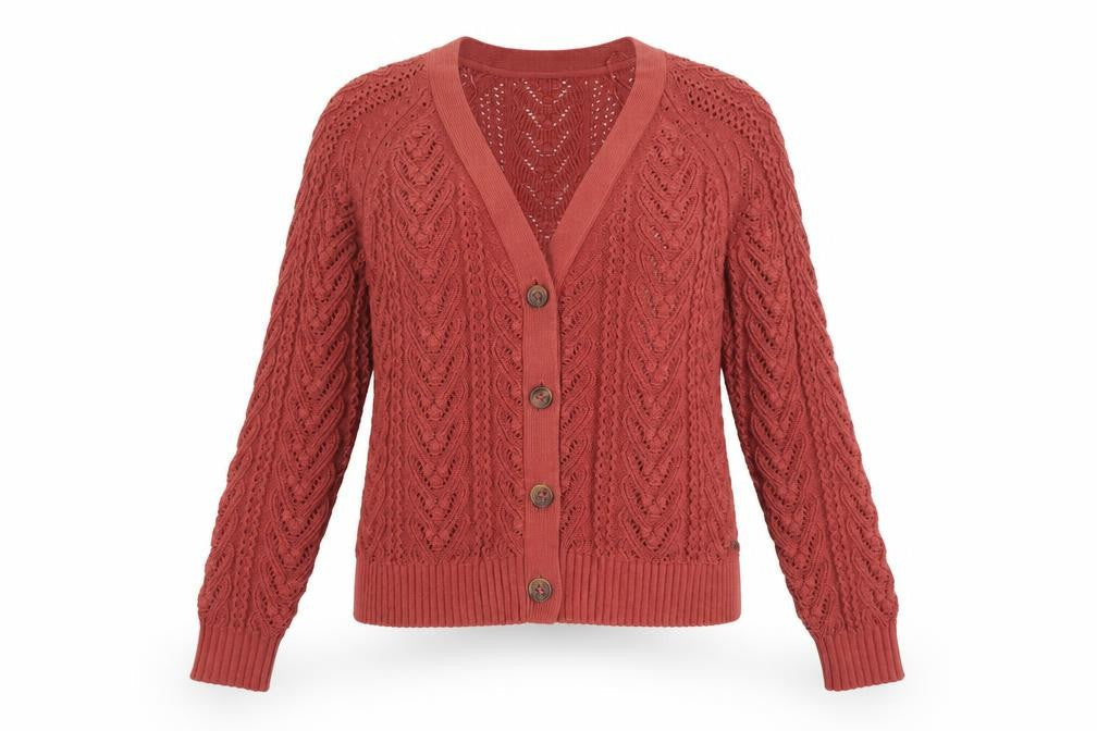 FatFace Women's Red Cotton V-Neck Knit Cardigan Size 10