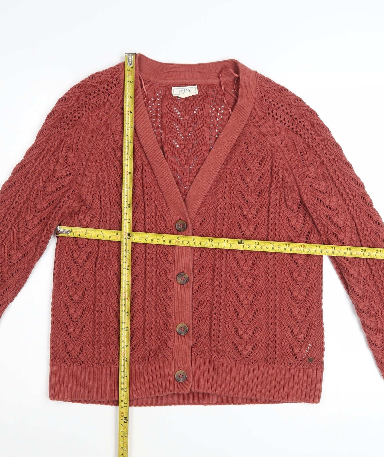 Fat Face Women's Red Cotton V-Neck Knit Cardigan Size 10
