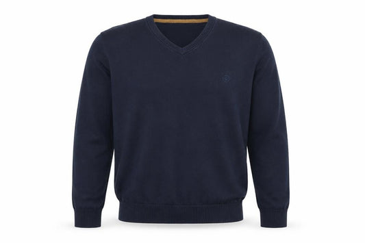 Fat Face Men Blue Cotton Cashmere V-Neck Jumper Size L Classic Fit