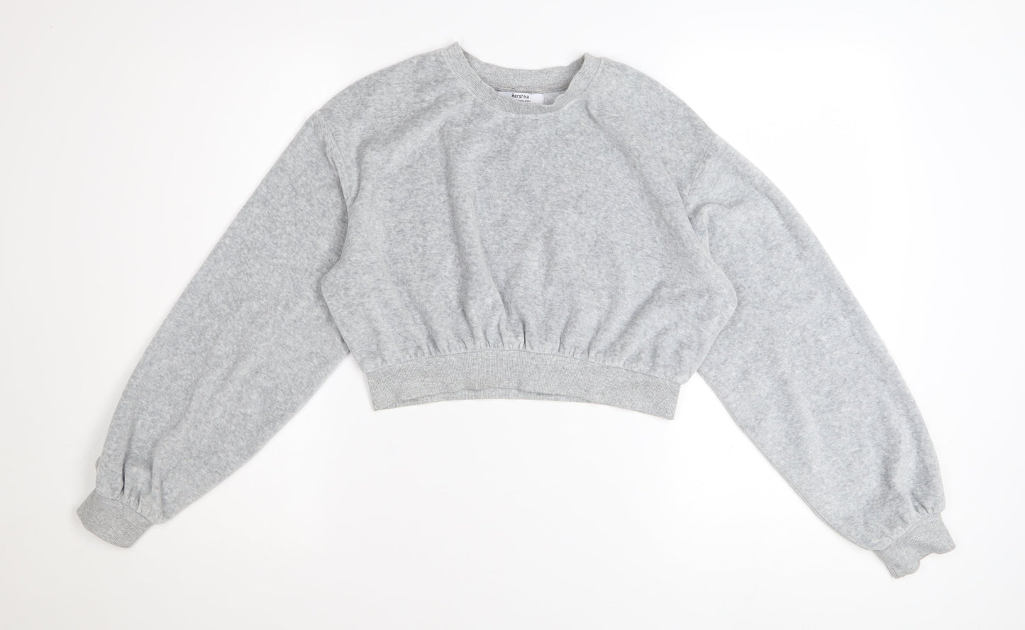 Bershka Womens Grey XS Cropped Pullover Sweatshirt Lightweight