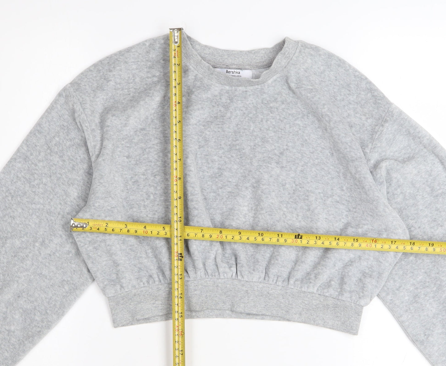 Bershka Womens Grey XS Cropped Pullover Sweatshirt Lightweight