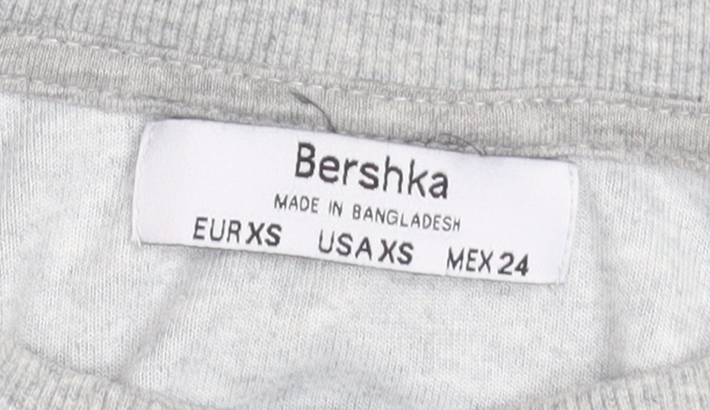 Bershka Womens Grey XS Cropped Pullover Sweatshirt Lightweight