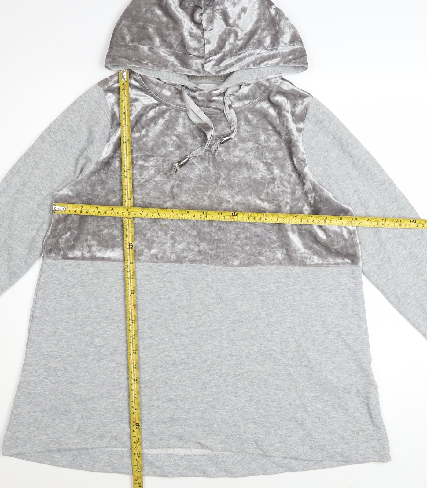 ONLY Womens Grey Velour Panel Hooded Pullover Sweatshirt M
