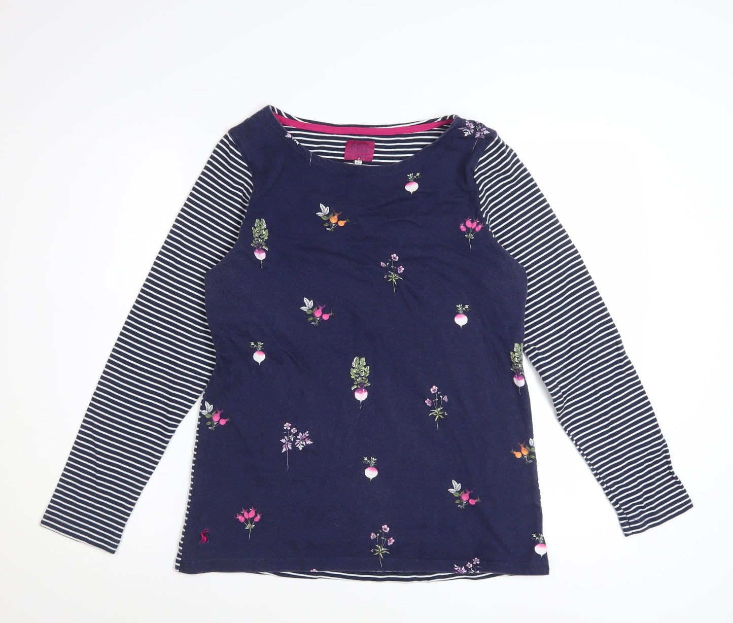 Joules Womens Blue Floral Stripe Long Sleeve Cotton Top Size 12