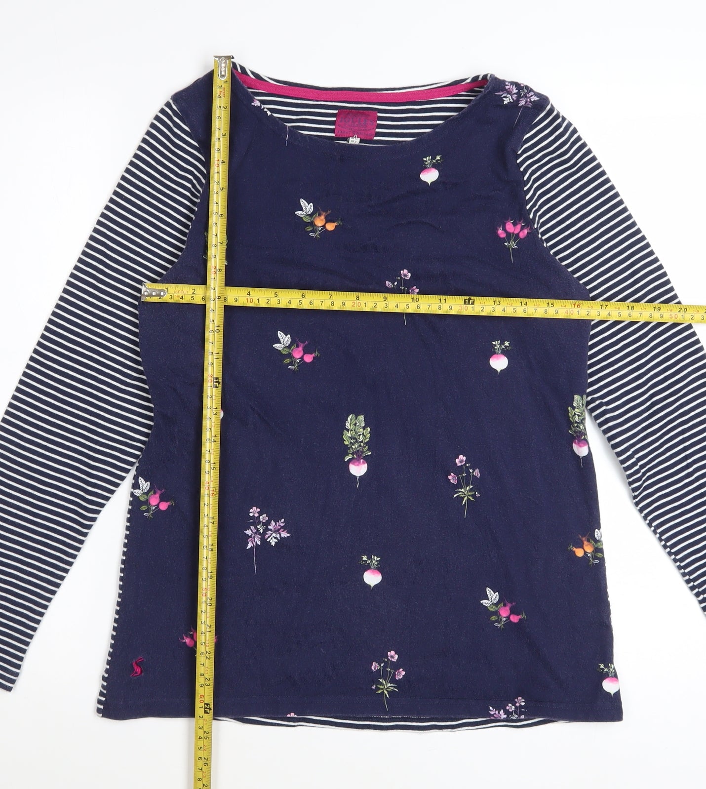 Joules Womens Blue Floral Stripe Long Sleeve Cotton Top Size 12