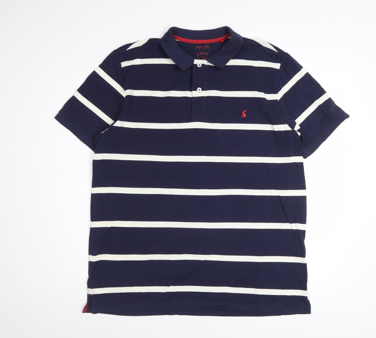 Joules Men's Blue White Striped Cotton Polo Shirt Size L