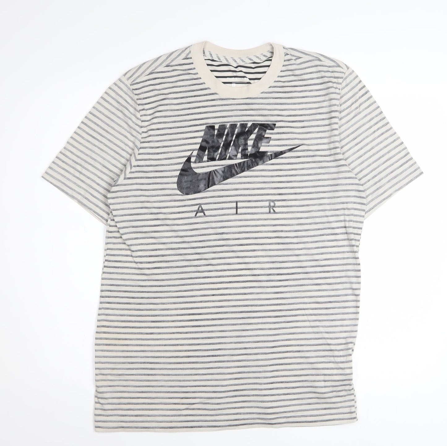 Nike Mens Beige Stripe Short Sleeve Crew Neck Air T-Shirt Medium