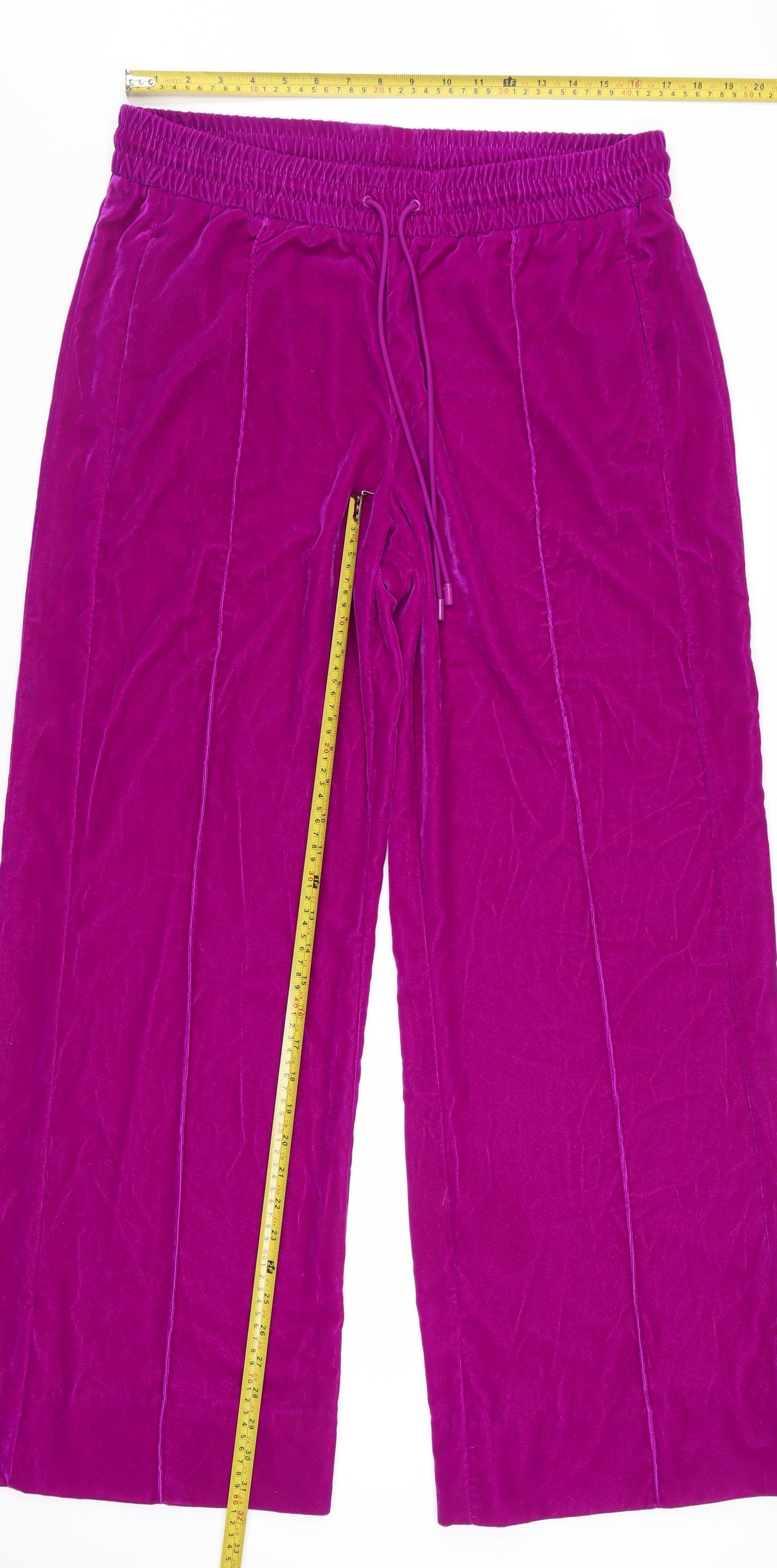 ME+EM Women's Purple Velvet Wide-Leg Trousers Size 14