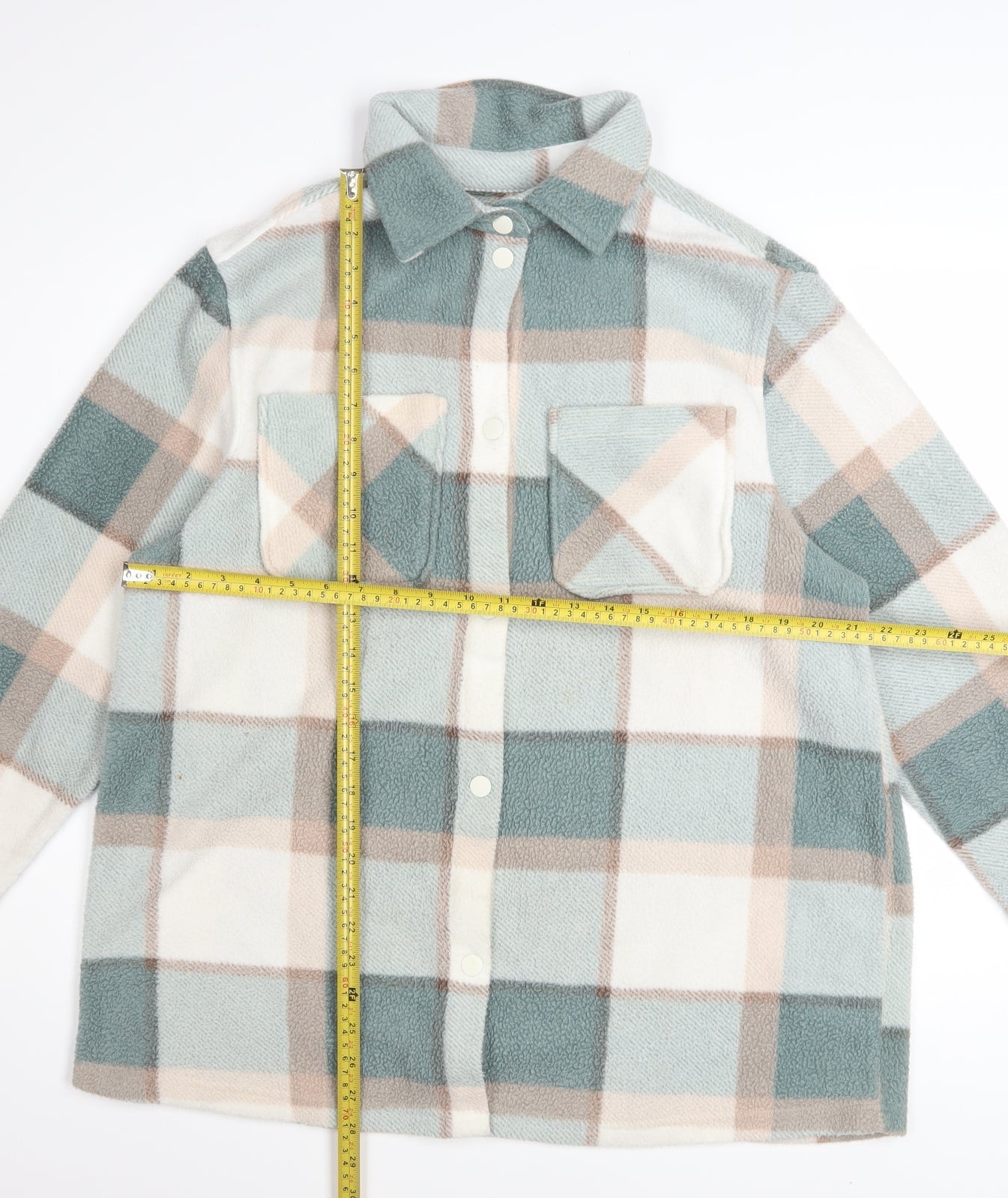 Next Womens Multicoloured Check Fleece Button-Up Tunic Shirt Size S