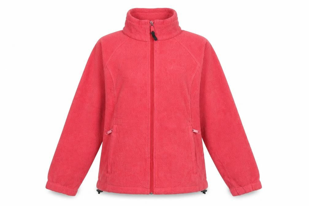 Front view of Columbia girls’ pink fleece full zip basic jacket, size M