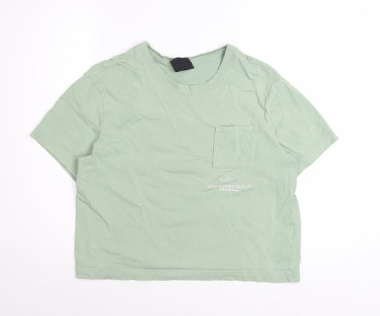 Nike Womens Green Cropped Cotton T-Shirt Size S Casual Sportswear
