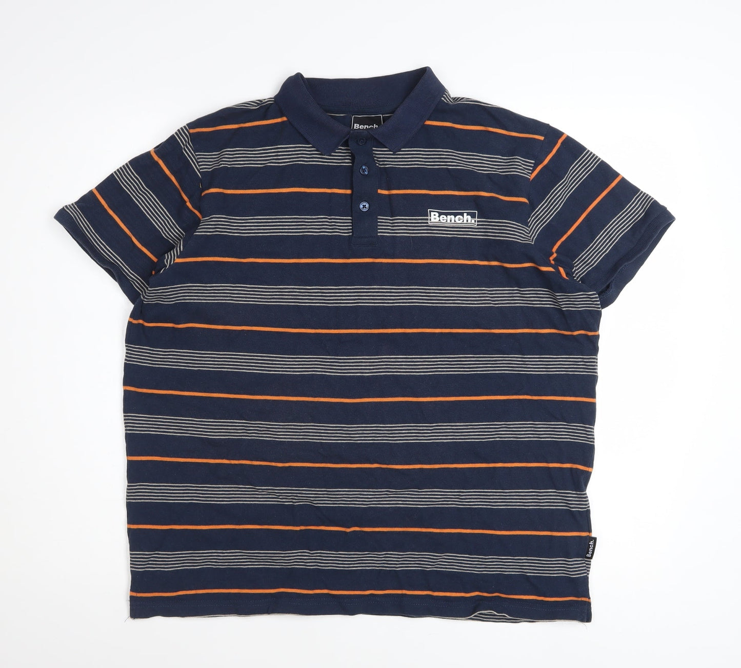 Bench Men's Blue Striped Cotton Polo Shirt XL Regular Fit