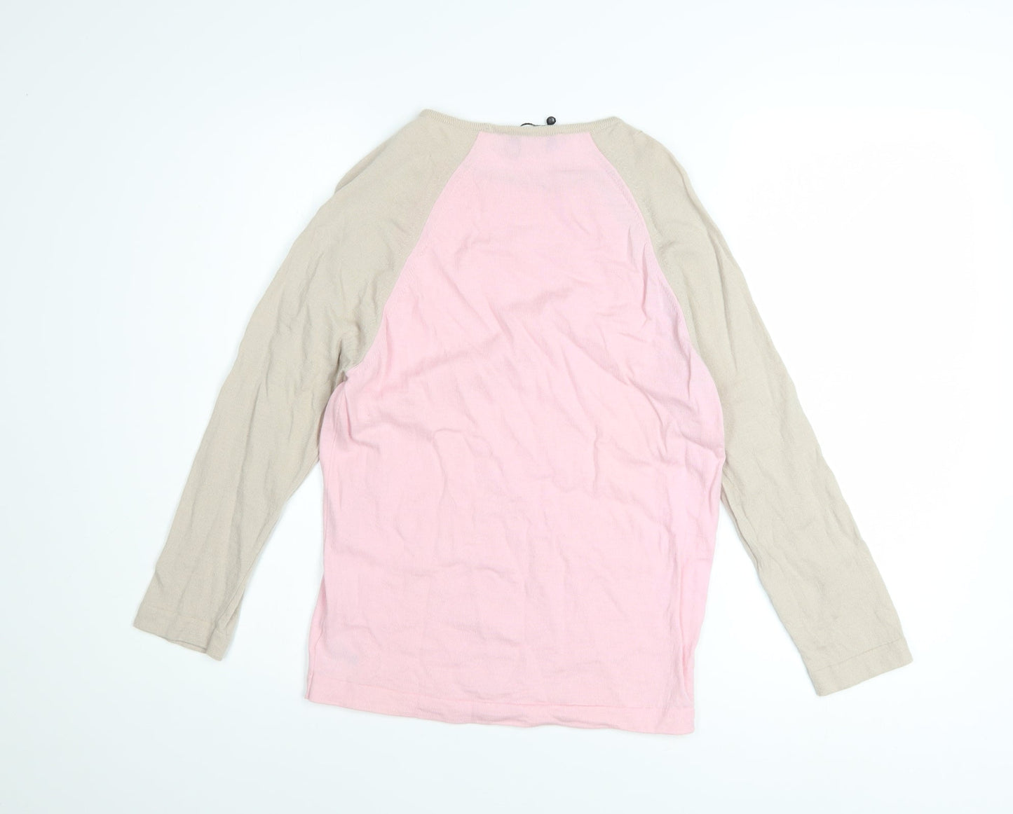 John Smedley Women's Pink Beige Merino Wool Crew Neck Jumper M
