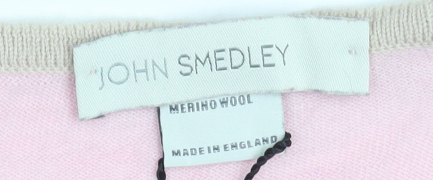 John Smedley Women's Pink Beige Merino Wool Crew Neck Jumper M