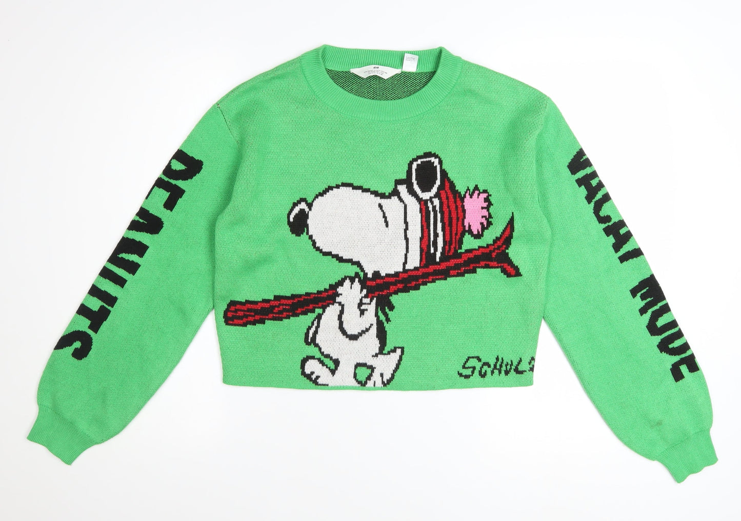 H&M Girls Green Peanuts Snoopy Pullover Jumper 12-14 Years Acrylic Knit