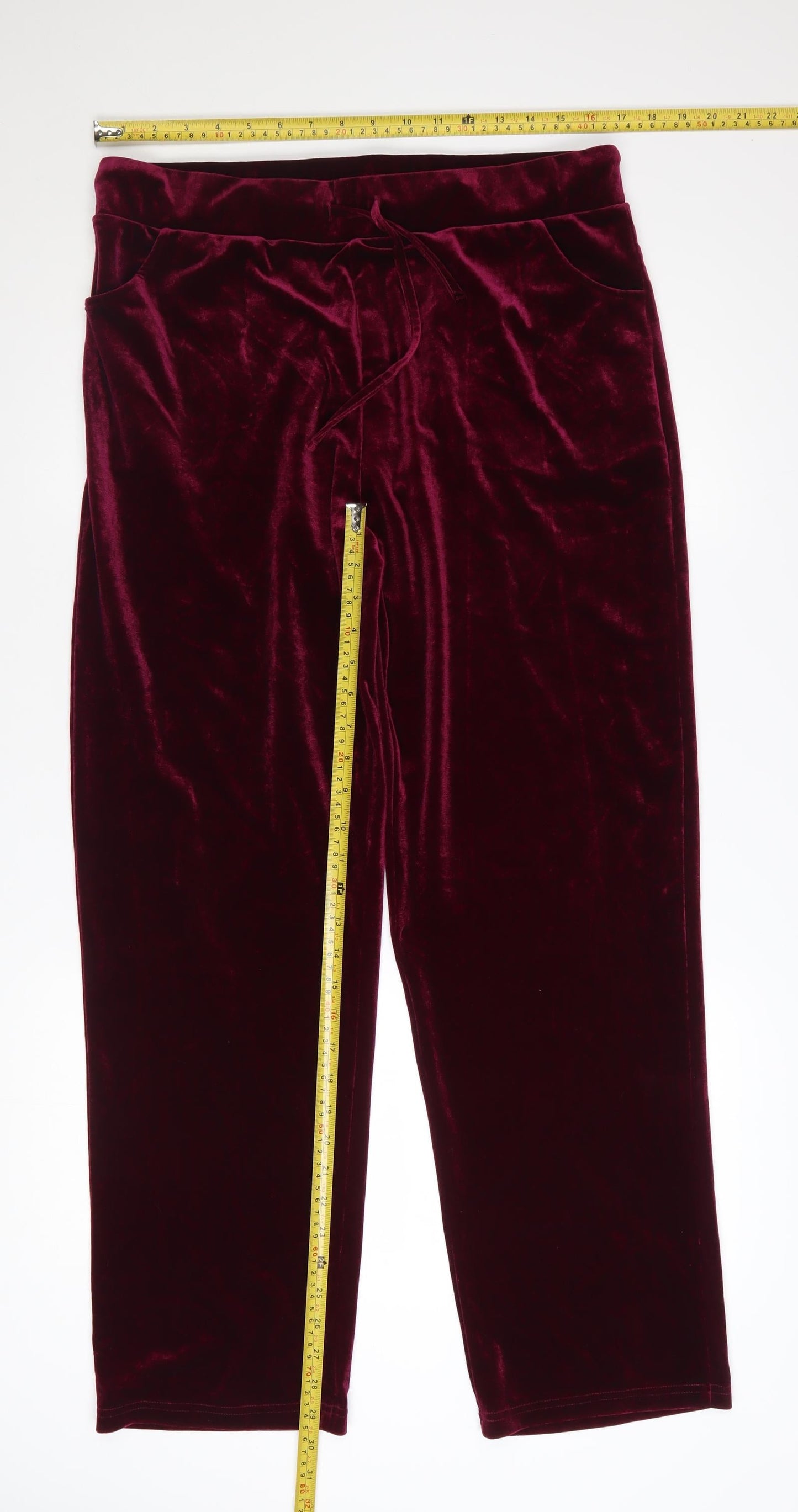Pour Moi Womens Red Velvet Drawstring Trousers Size 14