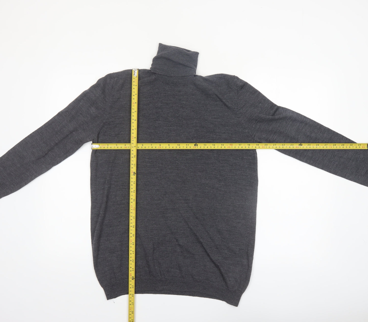 Zara Mens Grey Merino Wool Roll Neck Jumper Size L