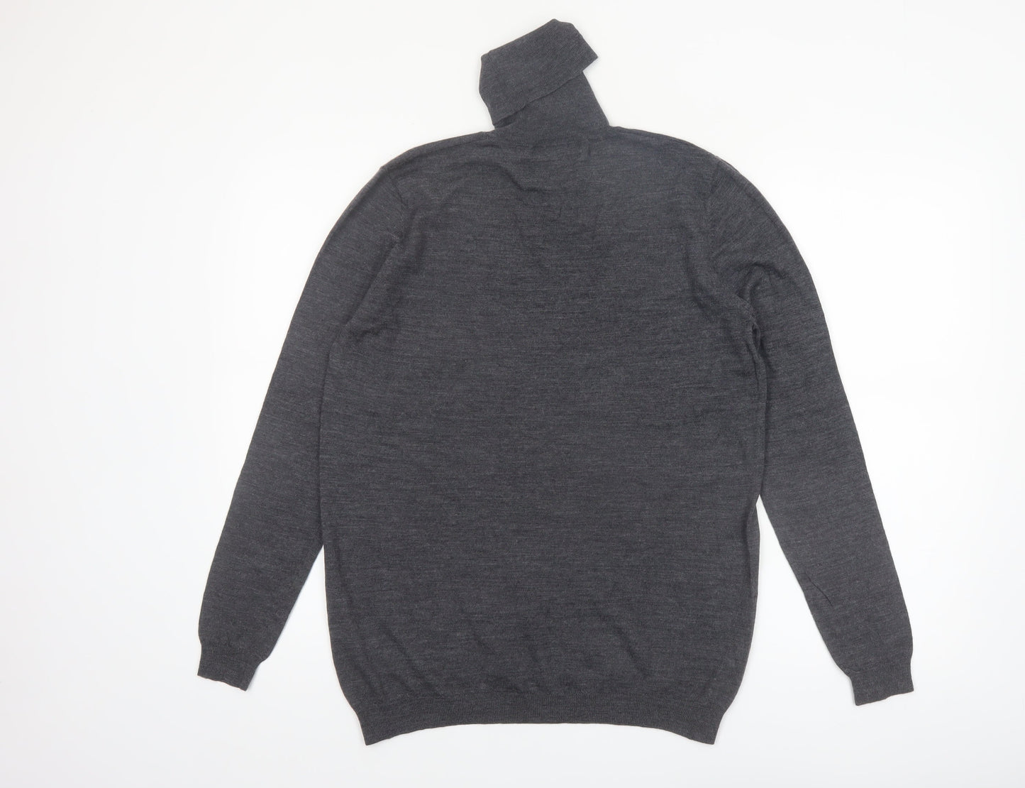 Zara Mens Grey Merino Wool Roll Neck Jumper Size L