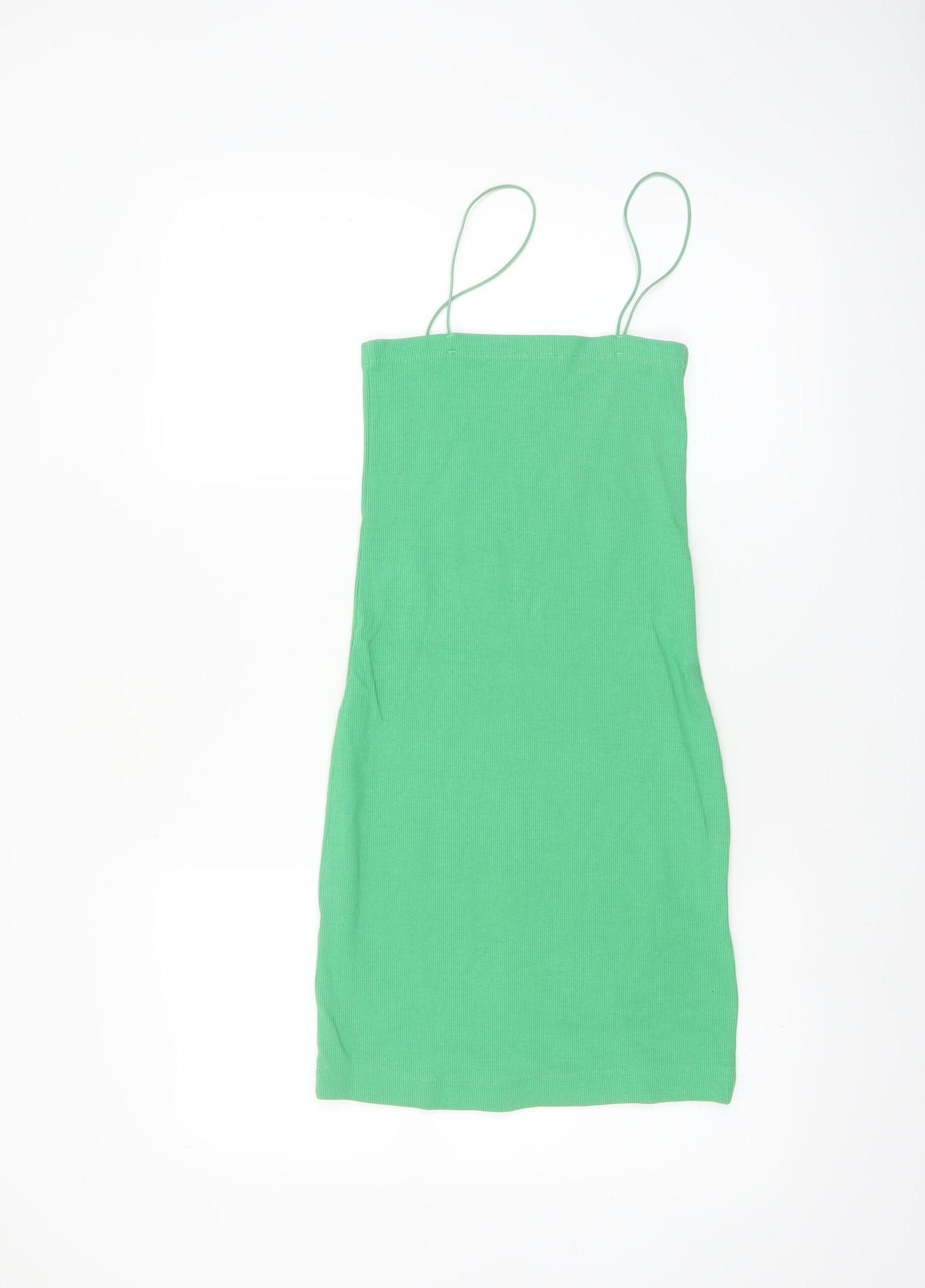 ZARA Women Green Size 12 Sleeveless Stretch Knit Slip Dress
